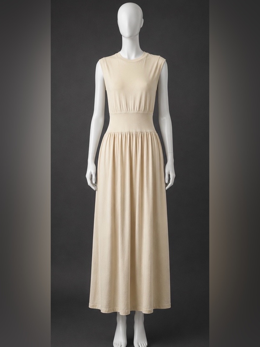 Toteme Cream Maxi Dress with Drop Fitted Waist